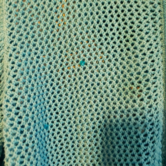 WOMANS TURQUOISE QUACKER FACTORY ZIP COVER UP SWEATER W/ SEQUINS.SIZE L - Picture 4 of 7